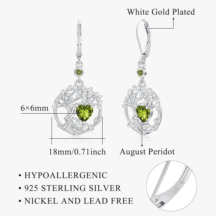 Odinstone 925 Sterling Silver Earrings Tree of Life Teardrop Moonstone Dangle Drop Leverback Earrings for Women