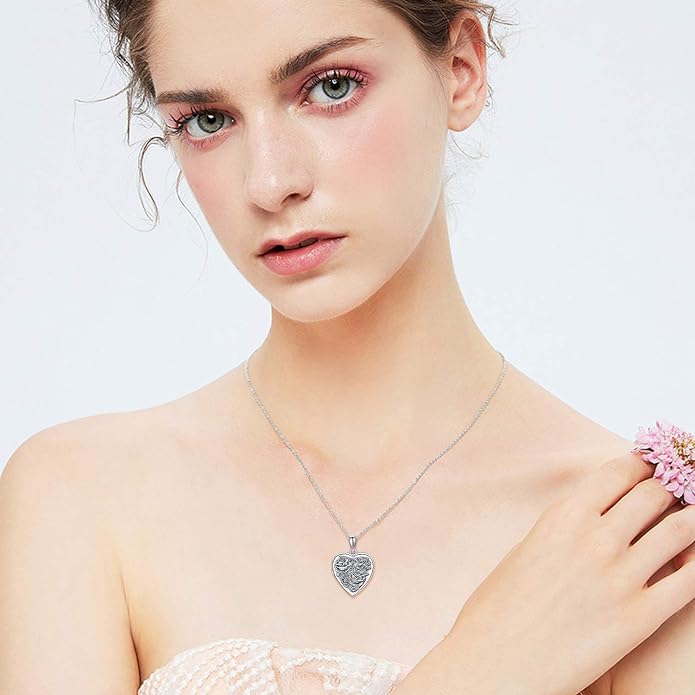 MEDWISE 925 Sterling Silver Locket Necklace That Holds Pictures Photo Necklace Oxidized Rose Flower/Sunflower/Compass/Celtic Heart Pendnat Lockets Gifts for Women Birthday Christmas Gifts