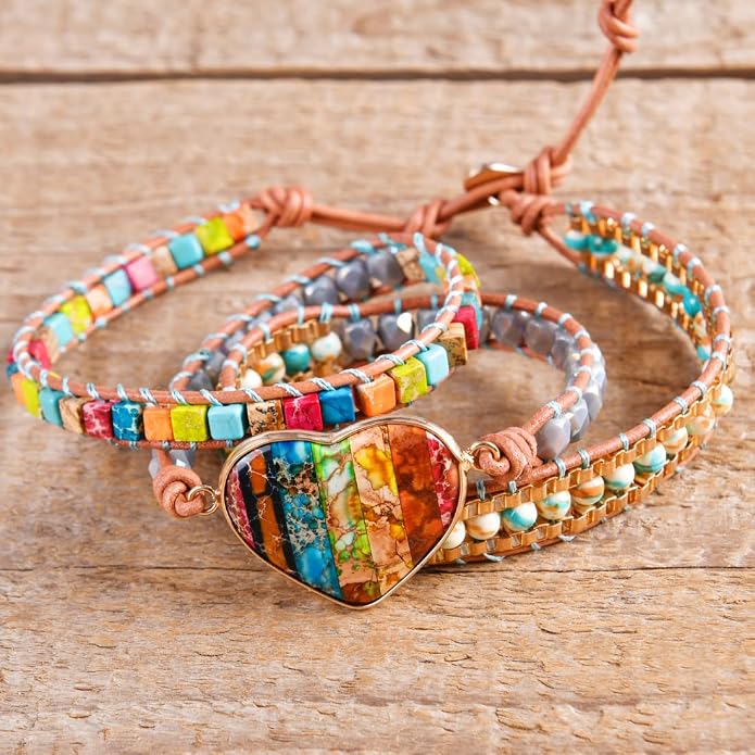 YGLINE Natural Stone Bracelet 3 Wraps Bracelet Handmade Boho Bracelet for Women Bracelet