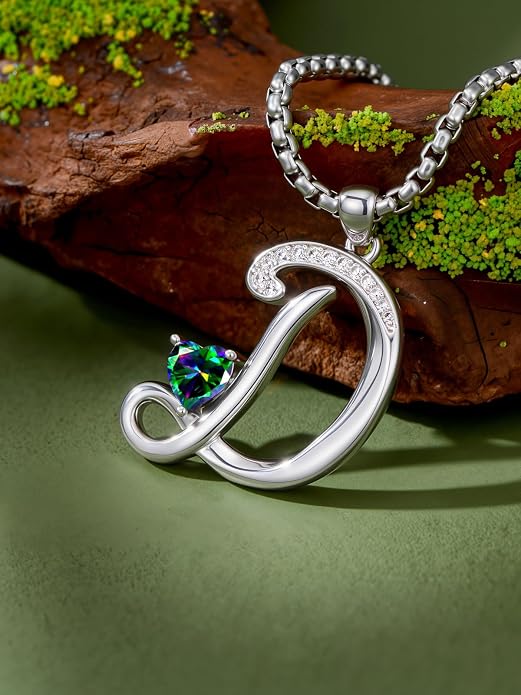 Birthday Gifts for Women Alphabet A to Z Initial Birthstone Pendant Necklaces for Women - 18k White Gold Plated Personalized Name Jewelry Anniversary Graduation Gifts for Wife Her Daughter Girlfriend(with Gift Box)
