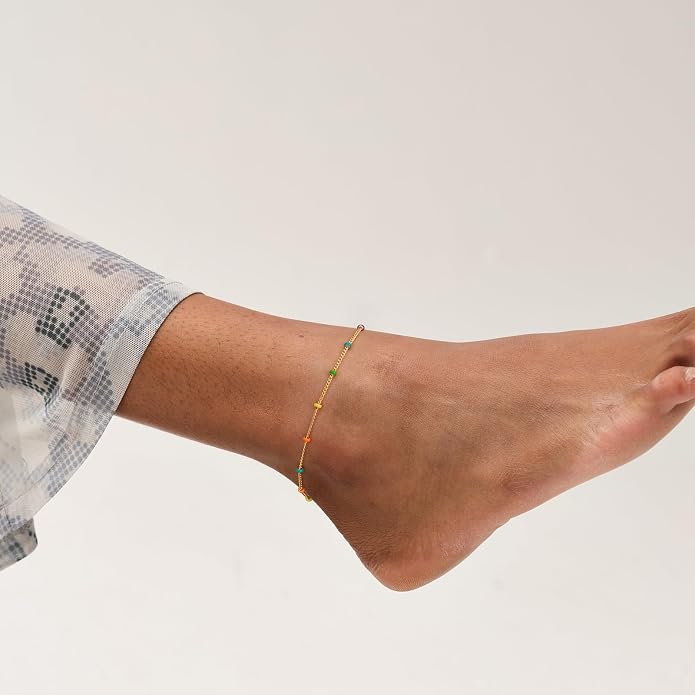 MEVECCO Anklet for Women Gold Chain 14K Gold Plated Dainty Boho Beach Summer Simple Foot Jewelry Ankle Bracelet