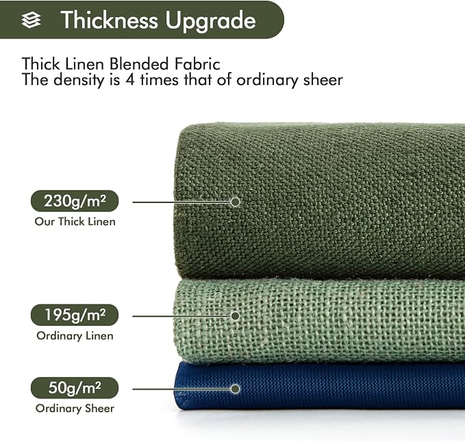 MIULEE Non-See-Through Privacy Linen Curtains 52W x 72L Inch Dark Green | 2 Panels, Light Filtering, Semi Sheer Window Curtains, Farmhouse Textured, Back Tab Drapes for Bedroom Living Room