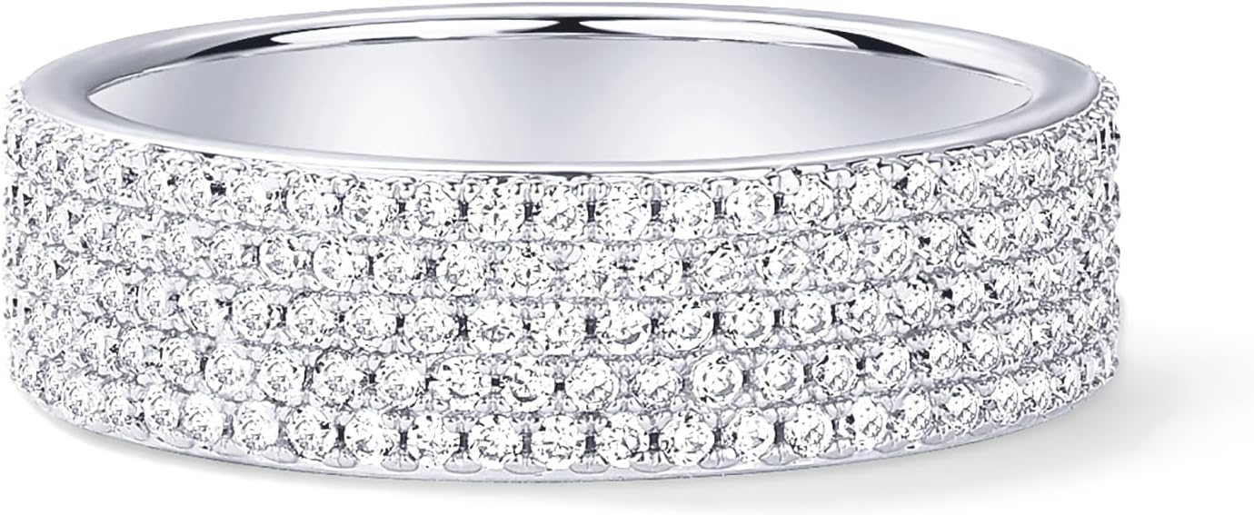 PAVOI 14K Gold Plated Cubic Zirconia Wide Eternity Statement Rings | CZ Stackable Wedding Band for Women
