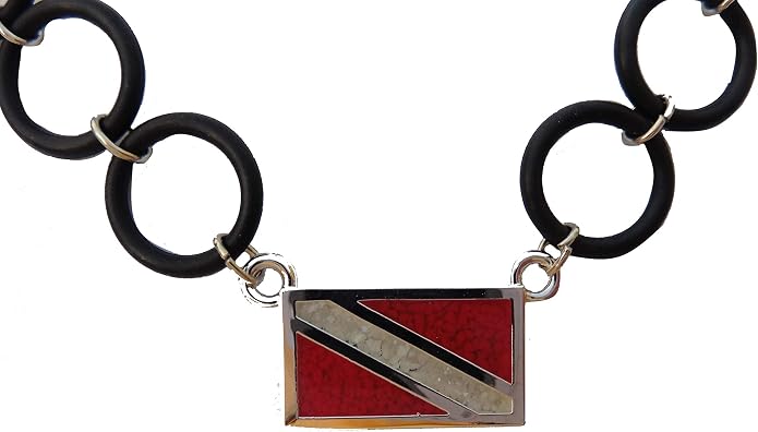 Dive Flag Anklet or Bracelet - Tarnish-Free Rhodium-Plated Bronze or Brass, with Inlay of Simulated Red Coral and Mother-of-Pearl Chips, with O-Ring "Chain" (7", 8" or 9") (9)