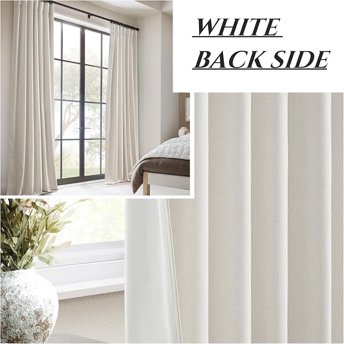 QJmydeco 78 Inch Long Linen Blackout Curtains, 2 Panels Set for 76-80 inch Window Drapes Back Tab Pleated Boho Room Darkening Curtains for Sliding Glass Door,Cream Ivory, 50x78 in Length