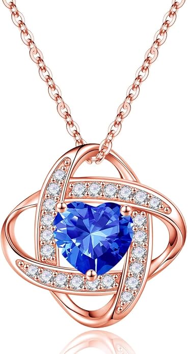 Iefil 925 Sterling Silver Love Knot Birthstone Necklace, Anniversary Birthday Gifts for Women, Jewelry Gift for Wife Mom Girlfriend Daughter