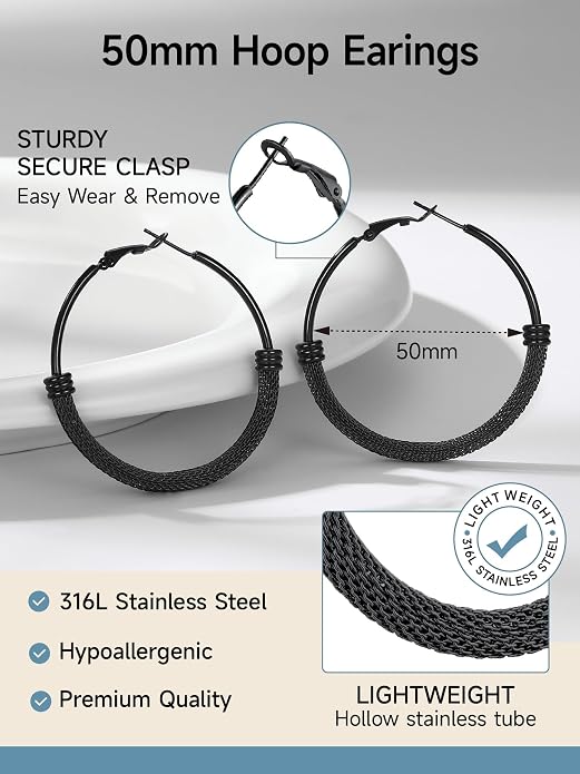 PROSTEEL 30/40/60/80/100mm Chunky Hoop Earrings For Women Gold Plated/Black Stainless Steel Hoops Earrings Statement Jewelry