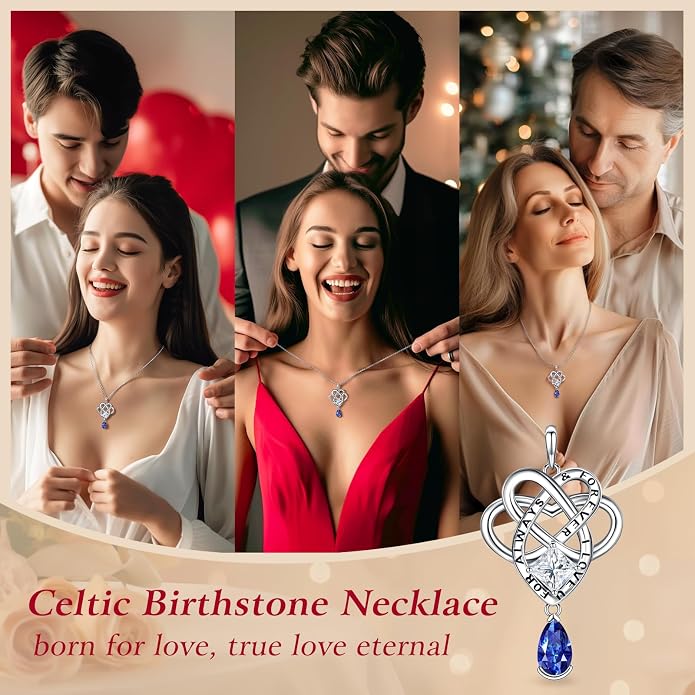 Birthstone Necklace for women Celtic Jewelry Trinity Necklace Pendant 925 Sterling Silver Necklace Birthday Valentines Gift for Her Cable Length 18"