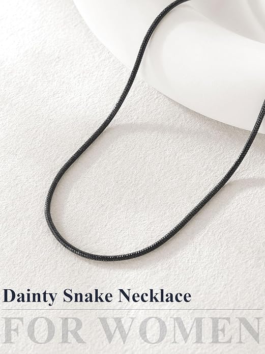 U7 Snake Necklace for Women 14K Gold Plated/Silver/Rose Gold/Black Chain Necklace Hypoallergenic, Stainless Steel Tiny Snake Chain Necklace 1/1.2/1.5/2MM, 14-30" Adjustable Minimalist Gift