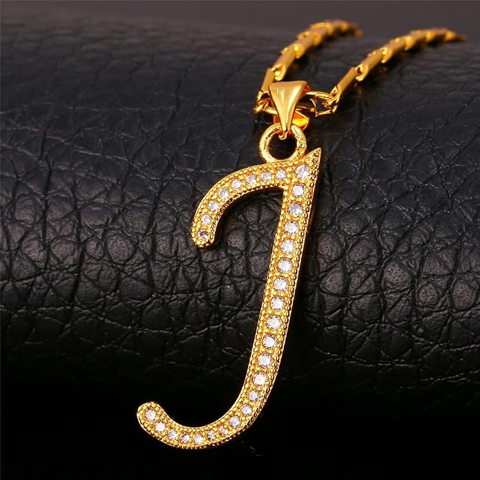 U7 Initial Necklace for Women, Gold/Platinum Plated CZ Crystal Letter A-Z Pendant Necklace, Shiny 20 Inch Name Chain Dainty Personalized Jewelry for Men Mom Wife Friend