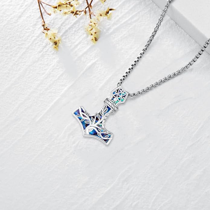 Celtic Cross Tree of Life Necklace for Women Sterling Silver Thor Hammer Tree of Life Pendant Irish Knot Cross Amulet Tree of Life Jewelry