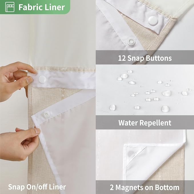 eachope No Hook Stall Shower Curtain with Snap-in Fabric Liner - 54x80 Heavy-Duty Linen Textured Striped Design,Narrow Rustic Modern Farmhouse Bohemian Bathroom Curtain,Water-Repellent,Cream/Beige