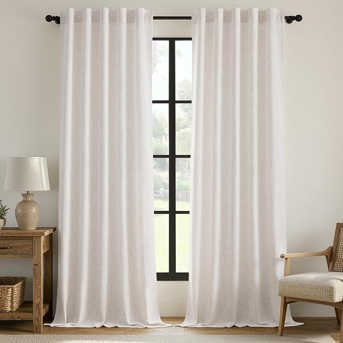 MIULEE Thick Linen Curtains, 42Wx108L, 2 Panels Nautral Light Filtering | Semi Sheer Window Privacy Drapes with Back Tab Rod Pocket for Farmhouse/Living Room/Bedroom, Set of 2 Ivory