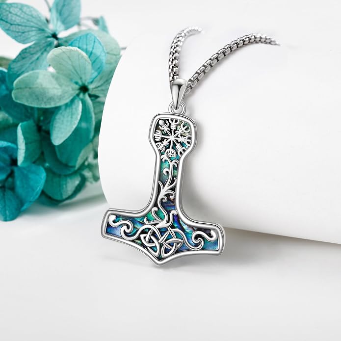 Viking Necklace for Men S925 Sterling Silver Thor Hammer Mjolnir/Wolf Tooth Pendant Necklace Nordic Viking Jewelry Gift for Men Women