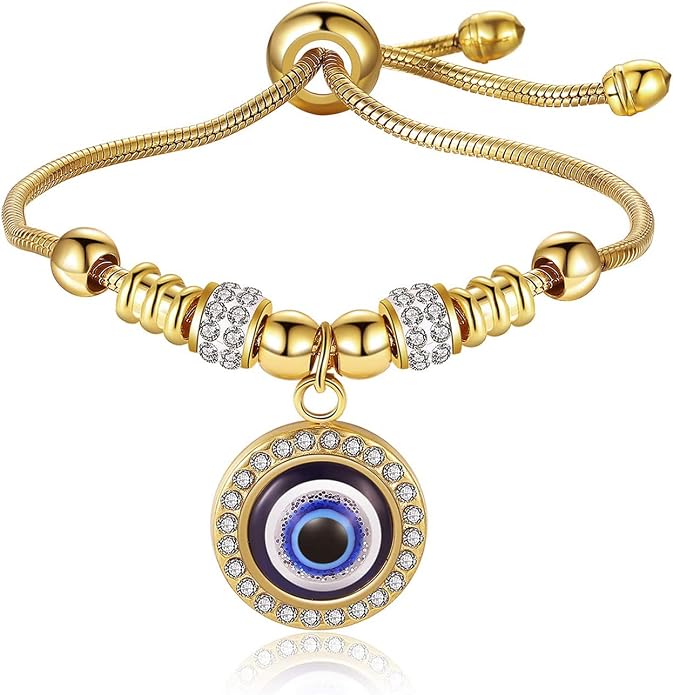 Evil Eye Bracelets 18k Gold Plated Adjustable ojo Bracelet Gold Evil Eye Bracelet for Protection, The Evil Eye Silver Bracelet Gifts for Women and Men