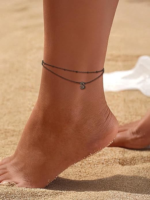 FaithHeart Initial Ankle Bracelets for Women, Waterproof 14k Gold Plated Initial Anklets Non Tarnish Stainless Steel Cute Layered Anklet Summer Beach Jewelry