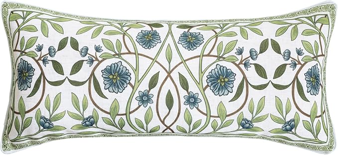 ISAENNE Designer Vintage Linen Throw Pillow Cover,28"x12"-Mosella A | French Elegant Rectangle Decor Pillow Cover,Concealed Zipper Design,Floral Pattern,Sofa,Bedroom,Living Room,Lounge Chairs