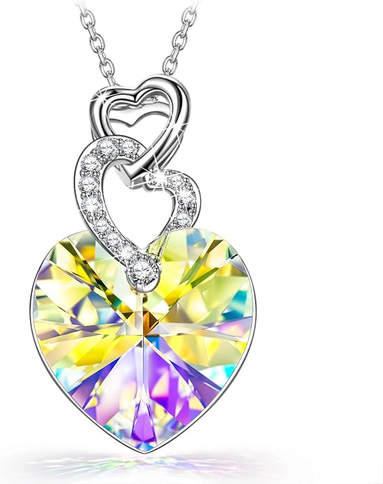 14K White Gold Plated Heart Crystal Necklace for Women, Gift Packaging Included for Your Special Her, Hypoallergenic for Sensitive Skin