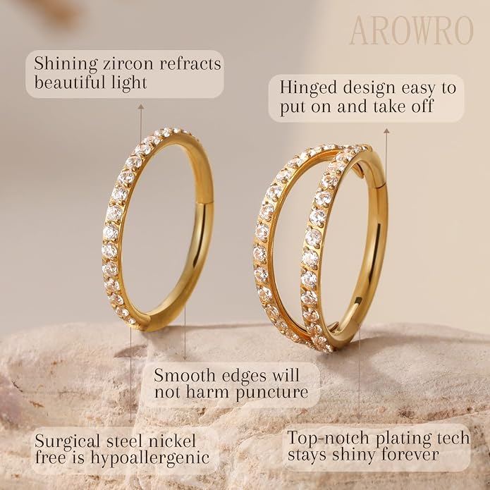 AROWRO Conch Piercing Jewelry Septum Jewelry Nose Rings Hoops 20G 18G 16G 316L Surgical Steel Hinged Segment Ring Hoop Helix Daith Rook Tragus Cartilage Piercing Jewelry