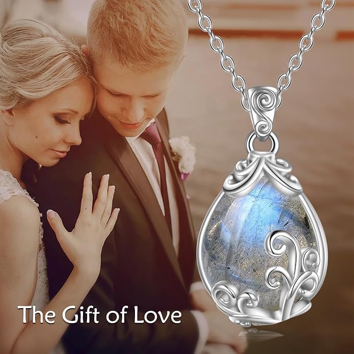 POPLYKE Sterling Silver Gemstone Teardrop Pendant Necklace Crystal Jewelry for Women