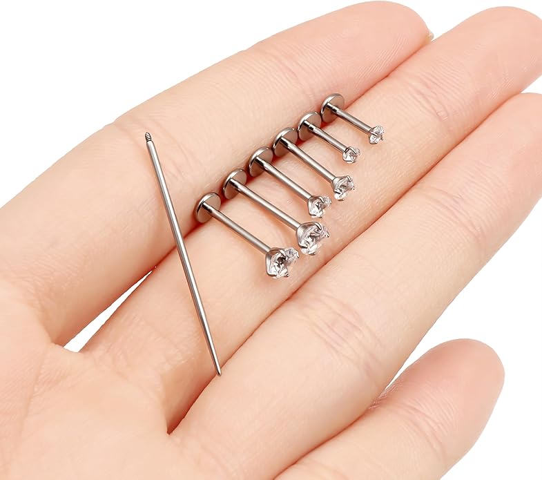 F136 Titanium 20/18/16G Internally Threaded Flat Back Stud Earrings Nose Rings Lip Medusa Monroe Labret 6/8/10mm Short/Long Bar Piercing Jewelry with Taper for Women Men