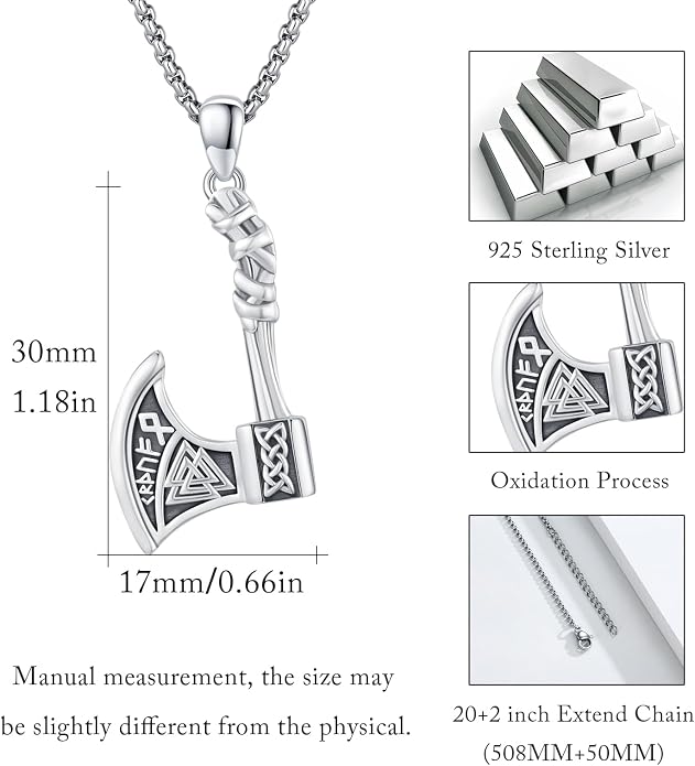 Viking Necklace 925 Sterling Silver Celtic Nordic Runes Amulet Necklace Viking Jewelry for Men Women