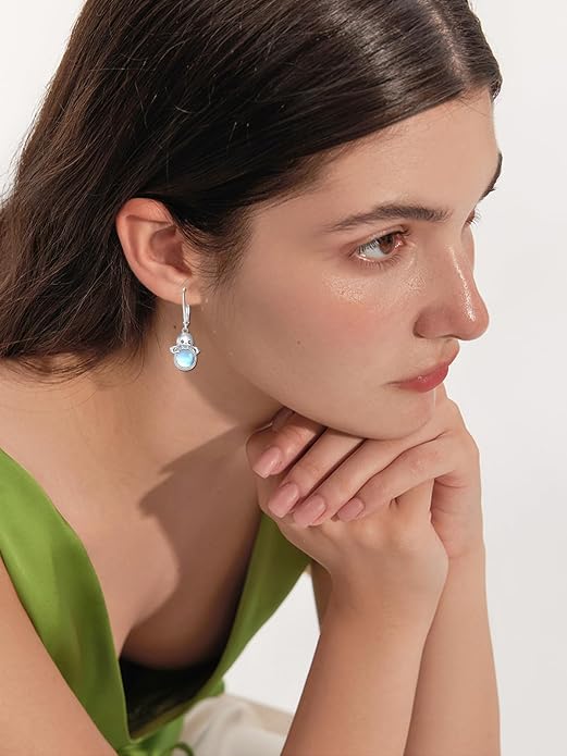 Dorunmo Moonstone Dangle Drop Earrings s925 Sterling Silver Leverback Earrings Filigree Moonstone Jewelry Birthday Gifts for Women