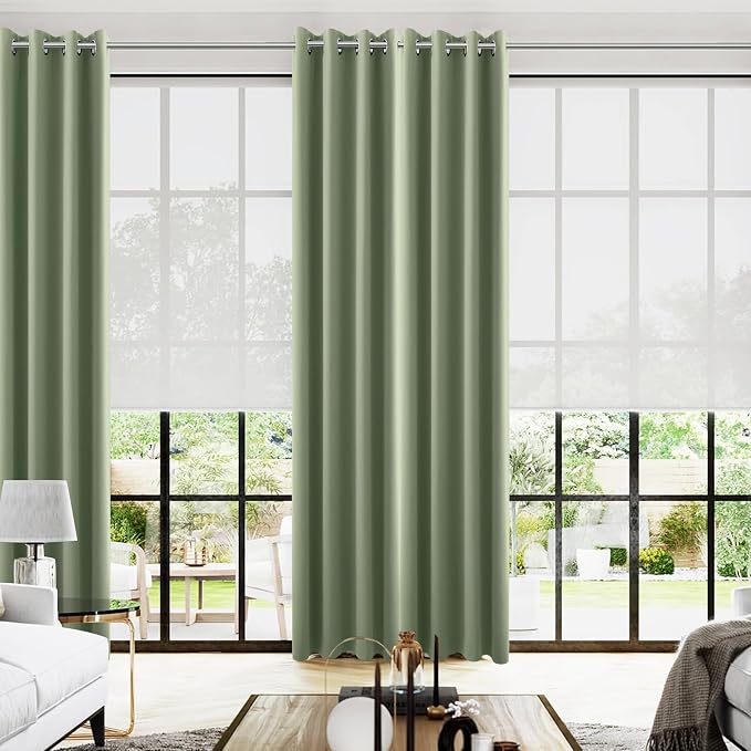 KOUFALL 96 Inch Curtains 2 Panels Set Drapes 96 Inches Long for Living Room,Sage Green Black Out Room Darkening Blackout Vertical Sliding Door Blinds for Patio Doors