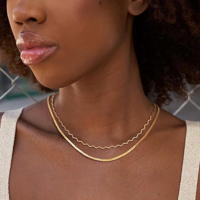 Dremmy Studios Dainty Gold Choker Necklace for Women 14K Gold Plated Coin Disc Figaro Layered Beaded Flat Mariner Sideways Cross Wishbone Link Clavicle Necklaces