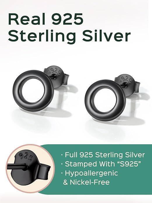 ChicSilver 925 Sterling Silver Earrings Dainty Bar/Circle/Triangle/Star/Ball Stud Earrings for Women with Gift Box, Hypoallergenic Earrings for Sensitive Ears