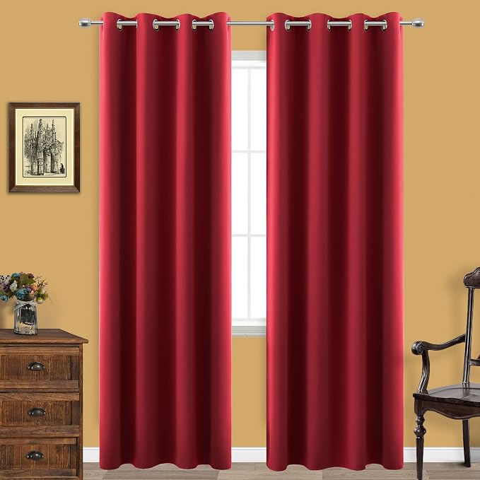 KOUFALL Curtains for Living Room,Black Out Curtain 96 Inches Long 2 Panel Set Red Blackout Decorative Window Treatments Thermal Curtains for Summer Insulated