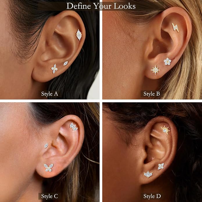 limerencia Titanium Internally Threaded Flat Back Earrings, 3 Pcs Implant Grade Hypoallergenic Studs, 18G Tragus Helix Conch Cartilage Piercing Jewelry for Sensitive Ears Women Men, Gold/Silver