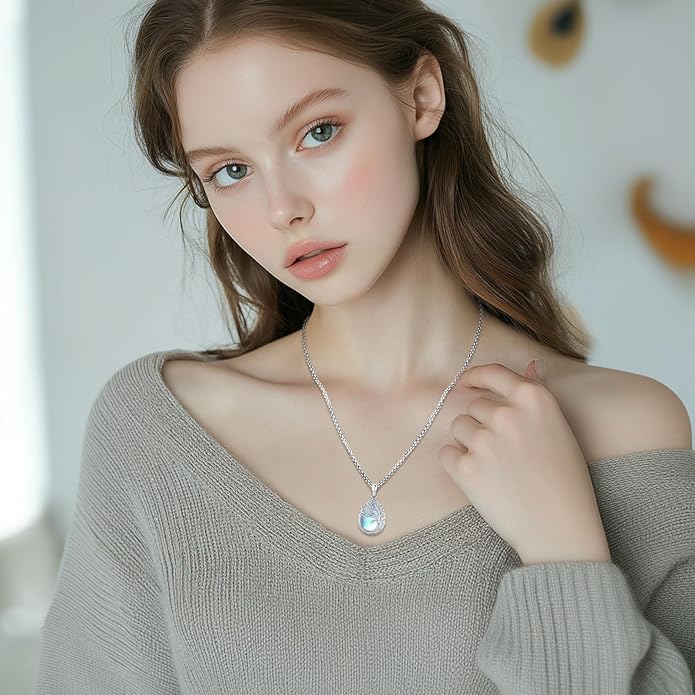 Sterling Silver Tree of Life Necklace for Women Oval Family Tree Necklace Abalone Shell Moonstone Pendant Mother Day Necklace for Mom Tree of Life Jewelry