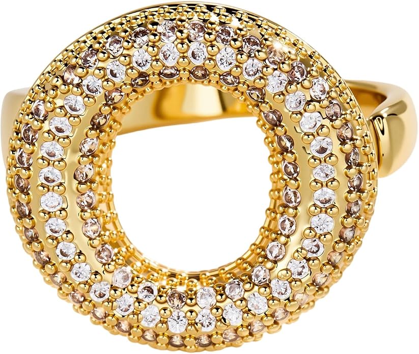 Cicy Bell Initial Rings for Women 14k Gold Plated Cubic Zirconia Delicate Letter Chunky Statement Open Rings Gifts for Her