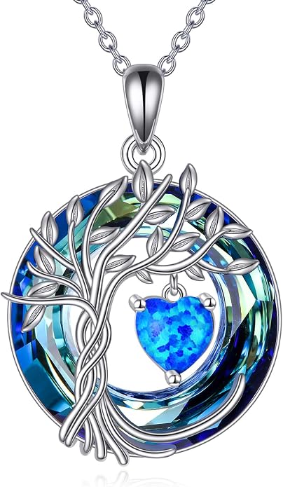 CRMAD Tree of Life Necklace Birthstone Pendant Necklaces with Crystal Anniversary Birthday Wedding Jewelry for Mom Her Wife Sister