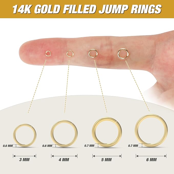6MM 500PCS 14K Gold Jump Rings for Jewelry Making Non Tarnish Small Open Gold Filled Jump Rings for Necklace Earrings Bracelet Key Chains and DIY Craft