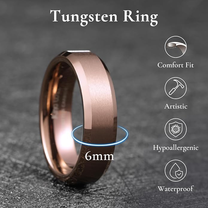King Will Tungsten Men's Wedding Ring - Available in 6mm to 10mm, Black/Silver, Matte Finish, Beveled Polished Edge, Comfort Fit
