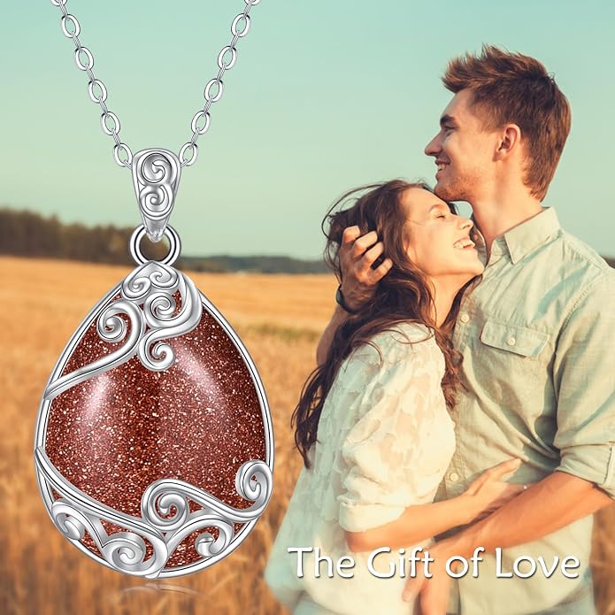 YAFEINI 925 Sterling Silver Moonstone Necklace Filigree Teardrop Pendant Necklace Jewelry for Women Girls