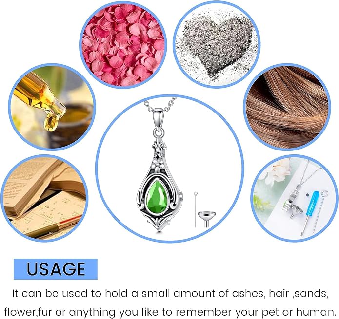 Seiyang Urn Necklace for Ashes 925 Sterling Silver with Birthstone Cremation Jewelry Keepsake Ashes Pendant Necklace Memorial Jewelry for Women Loved One