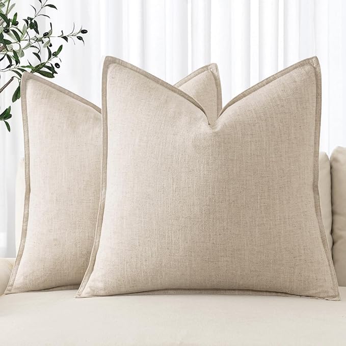 MIULEE Decorative Euro Sham Pillow Covers 26x26 Natural Beige | Boho Farmhouse Neutral Couch Throw Pillows for Bed, Pack of 2 Accent Modern Pillowcases, Sofa Livingroom Home Decor