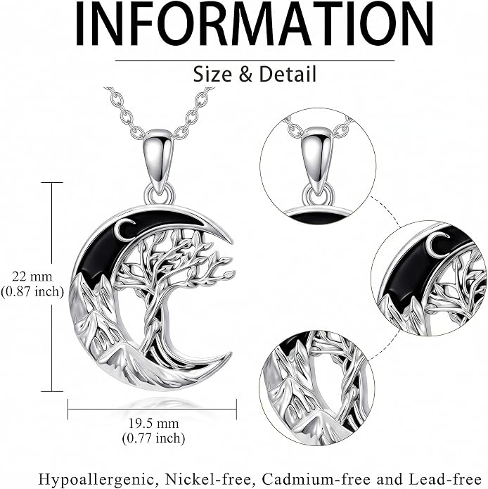 Tree of Life/Cat/Horse/Turtle/Sun/Cow Pendant Crescent Moon Necklace Anniversary Graduation Birthday for Grandma Women Wife Daughter(with Gift Box)