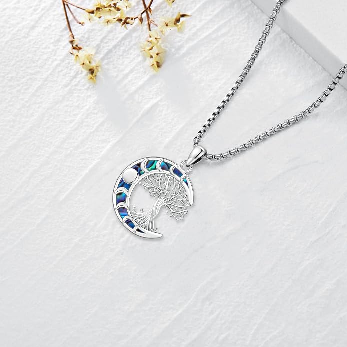 Jewelry Gifts - Tree of Life Necklace Sterling Silver Abalone Shell/Opal/Moonstone/Black Onyx/Turquoise/Malachite/Crystal Family Tree of Life Jewelry for Women Men