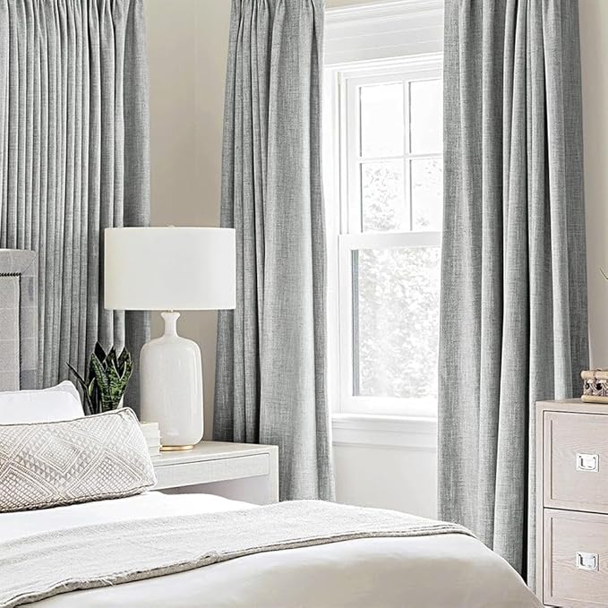 MIULEE Linen Curtains for Bedroom 100% Blackout Thermal Insulated Glacier Gray Grommet Room Darkening Curtains & Drapes for Living Room 52 x 45 Inch (2 Panels)