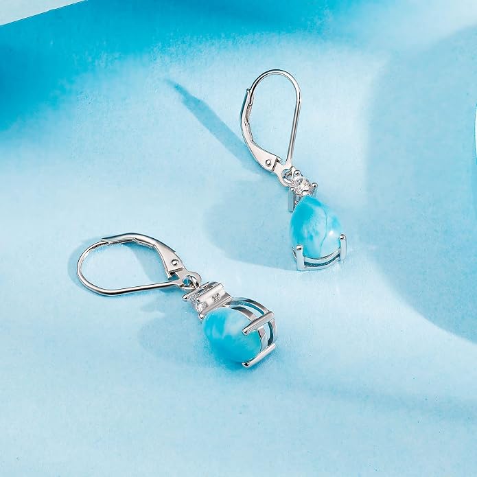 925 Sterling Silver Blue Topaz/Amethyst/Rainbow Quartz CZ Teardrop Leverback Earrings Drop Dangly Gemstone Earings Hypoallergenic Birthday Jewelry Gifts for Women