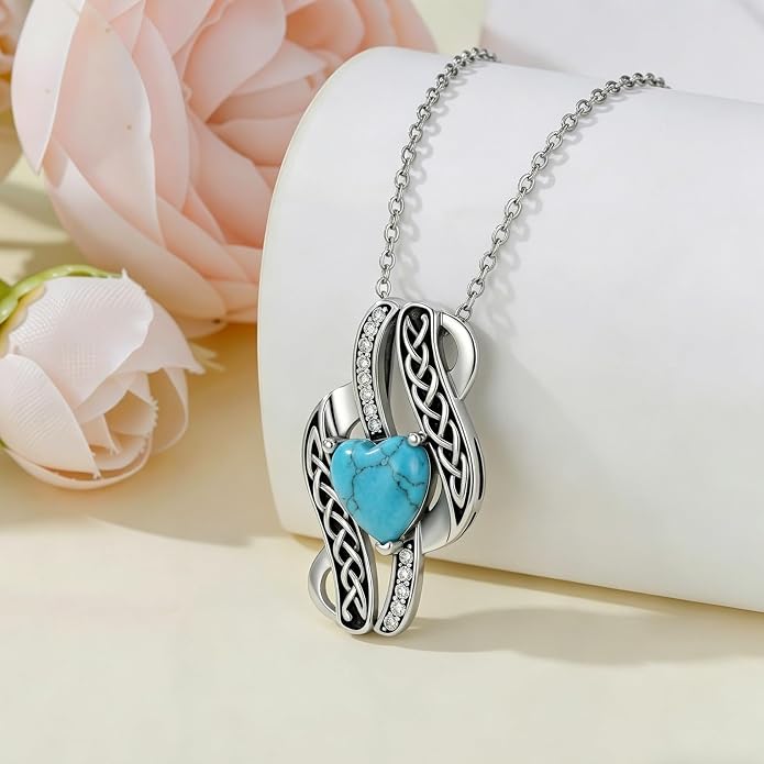 PELOVNY Celtic Knot Necklaces for Women 925 Sterling Silver Gemstone/Birthstone Teardrop Infinity Necklace Irish Celtic Pendant Jewelry Gifts for Mom Daughter Wife