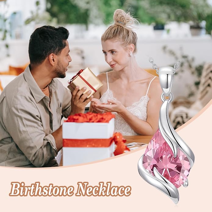 HPQQ Birthstone Necklace for Women 925 Sterling Silver Teardrop Pendant Fine Jewelry Birthday Mothers Day Gifts for Women Mom Her