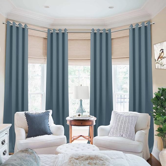 Dusty Blue Curtains for Living Room 2 Panels Set 84 Inch Length Blackout Window Coverings Treamtents Grommet Thermal Darkening Light Blocking Curtain Drapes for Bedroom,Stone Grey Blue,7FT/Feet Long