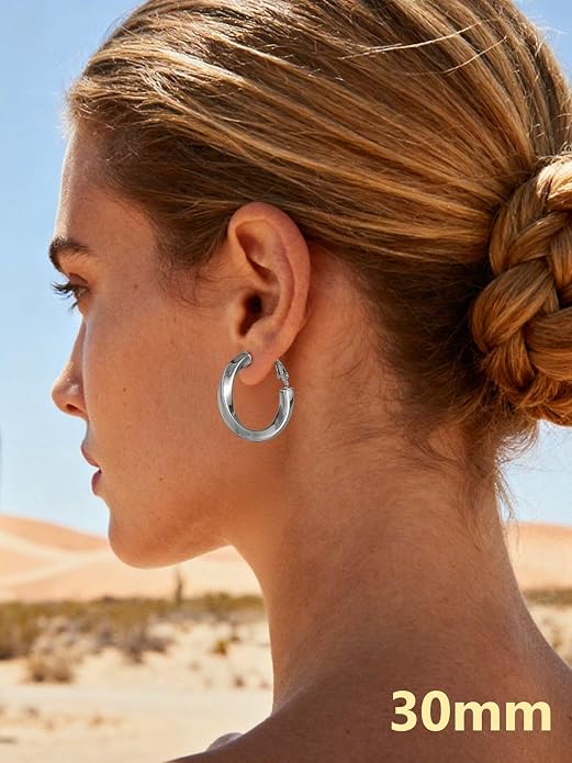 Bestyle 5mm Thick Gold Hoop Earrings Hypoallergenic Hoops for Sensitive Ears Trendy Lightweight Chunky Earrings for Women 30/40/60/80mm