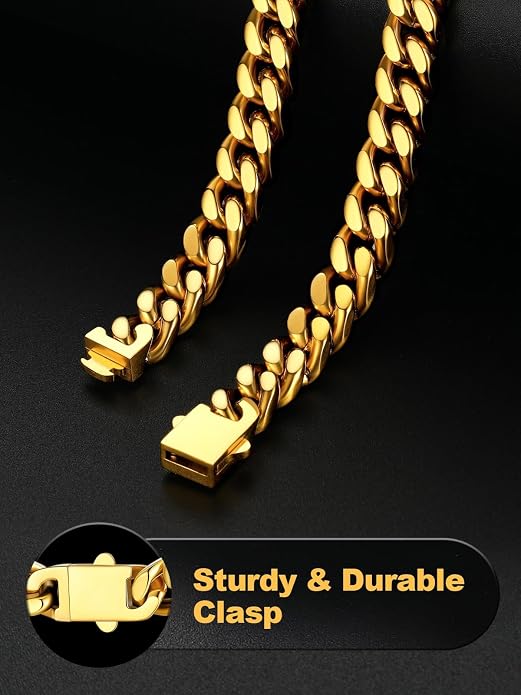 U7 Cuban Link Bracelets for Men Stainless Steel Wrist Bracelet Silver Black Gold Cuban Hand Chain Bracelet for Mens Women, 5/7/9/12mm Width, 7.5/8.3/9 Inch Length Classic Jewelry with Box Packed