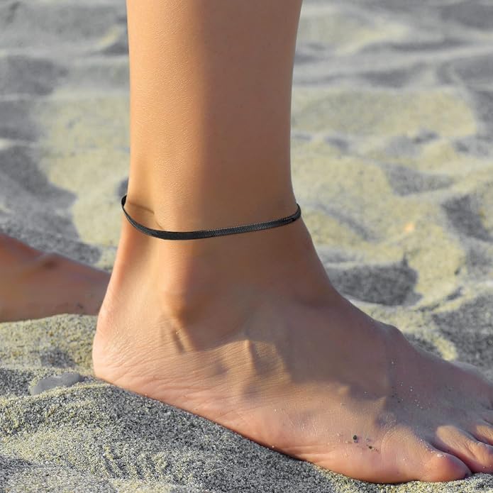 GoldChic Adjustbale Link Chain Anklet for Women Summer Jewelry, 316L Stainless Steel Figaro/Wheat/Twist Rope/Cuban Foot Bracelet-Waterproof, Resizable 9"-12" (Gift Box Included)